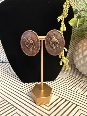 Artisan Native Stamped Etched Pierced Earrings - Copper Tone